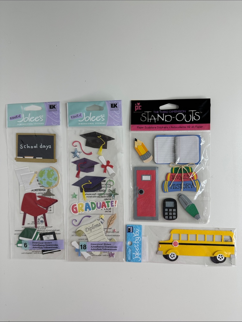 Scrapbook Craft Stickers - Back to School Days, Bus, Graduate, Diploma - Jolees